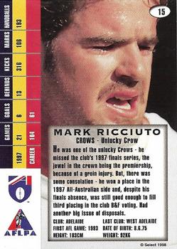 1998 Select AFL Signature Series #15 Mark Ricciuto Back